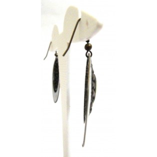 WHITE GALAXY Antique Gold Oxidized HOOP Earring - Drop Long Dangling Hook P4